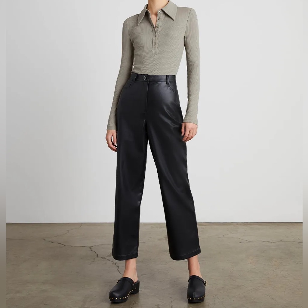 Who What Wear Black Wide-Leg Faux Leather Pants In Small